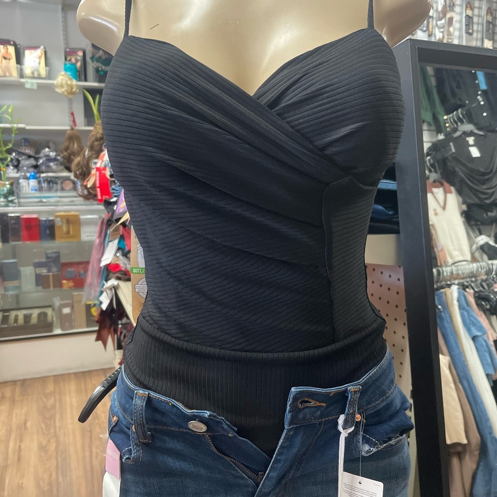 Black Ribbed Wrap-Front Cami Top